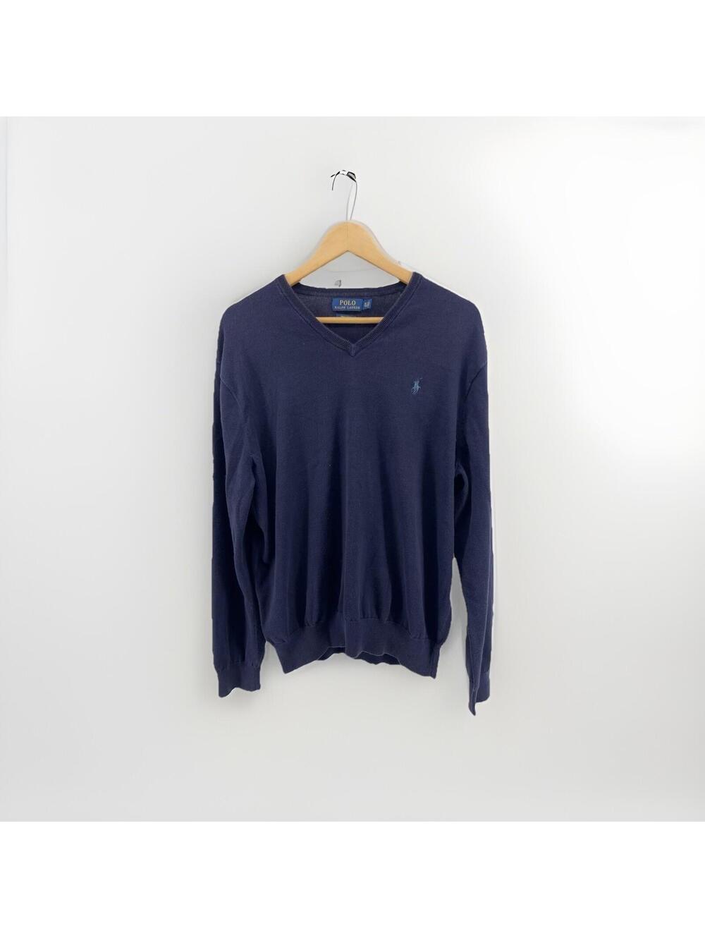 Polo Ralph Lauren Men XL Pima Cotton V-Neck Sweater Navy Blue